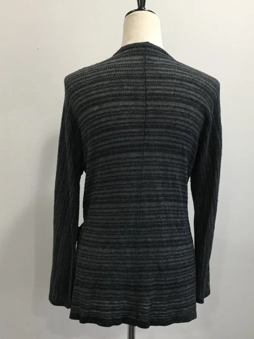 EILEEN FISHER Black Gray Merino Wool Blend Knit Belted Wrap Cardigan